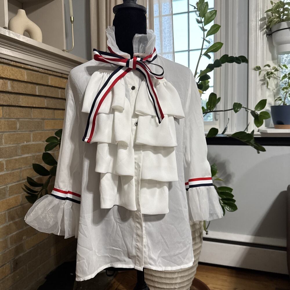 Victorian Romance Poet Cascade Ruffle Top Sz L Academia Preppy Equestrian